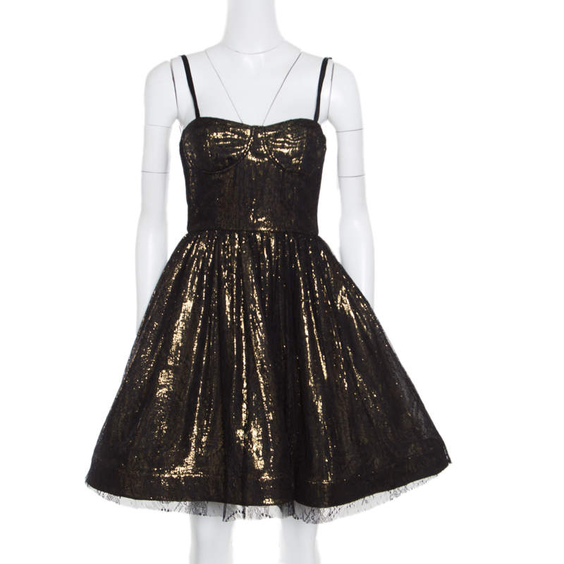 Pre Owned Alice + Olivia Metallic Lace Overlay Yelle Dress S