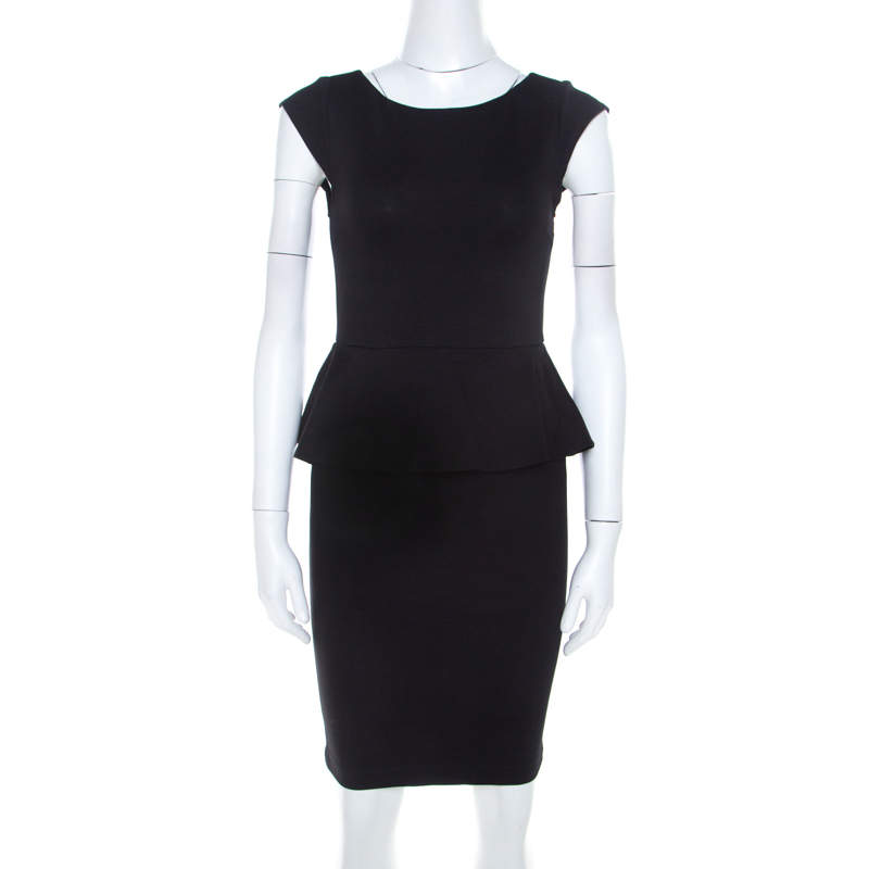 Pre Owned Alice + Olivia Black Stretch Knit Victoria Peplum Dress S
