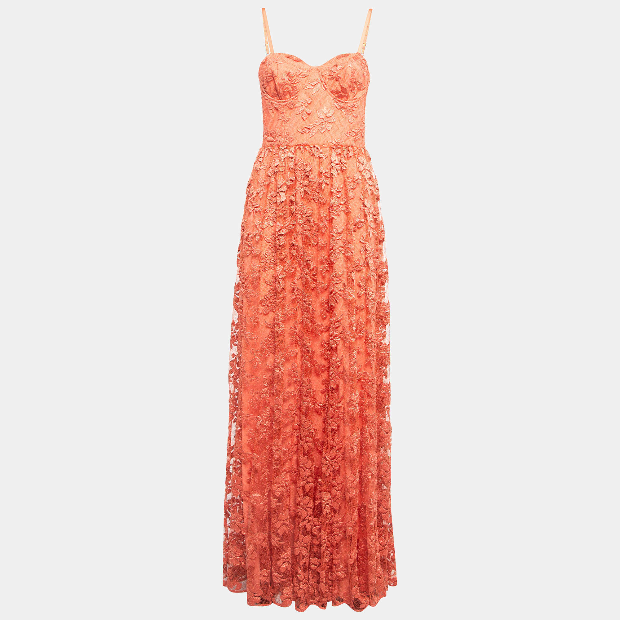 Alice + Olivia Orange Tyler Bustier Tulle Lace Corset Maxi Dress M