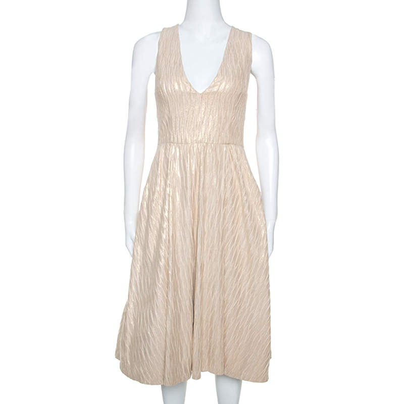 Pre Owned Alice + Olivia Cream & Gold Textured Knit Mindee Dress S
