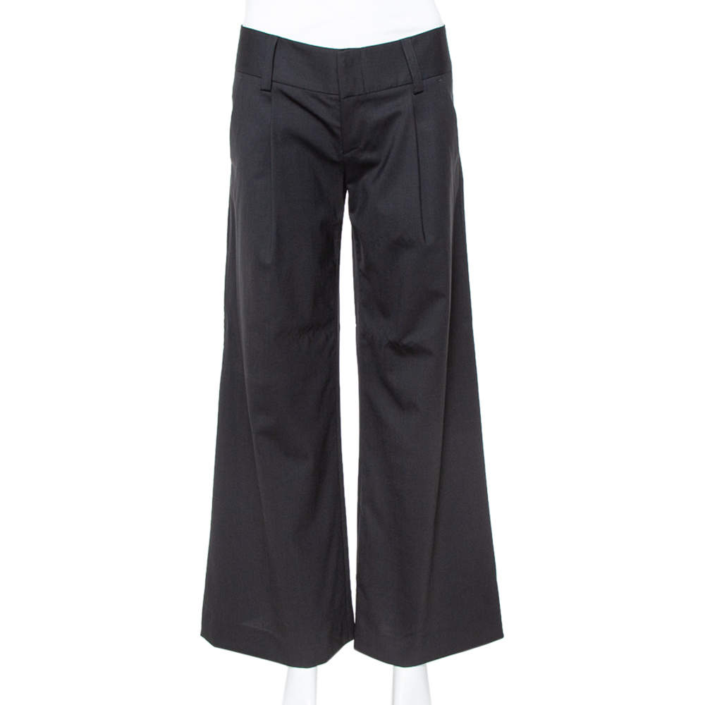 Alice + Olivia  Black Wool Crepe Wide Leg Trousers S