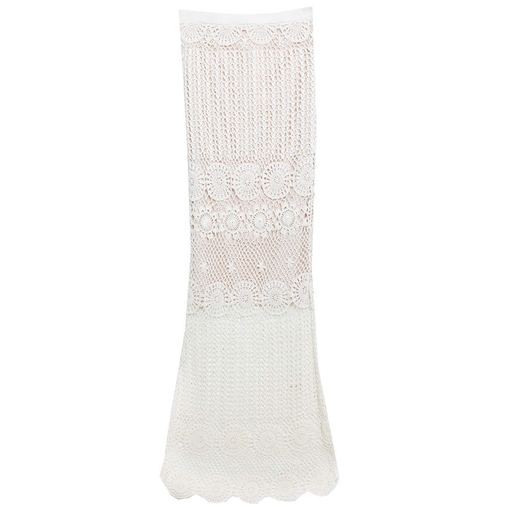 Pre Owned Alice + Olivia Cream Crochet Nude Lining Detail Maxi Skirt XS