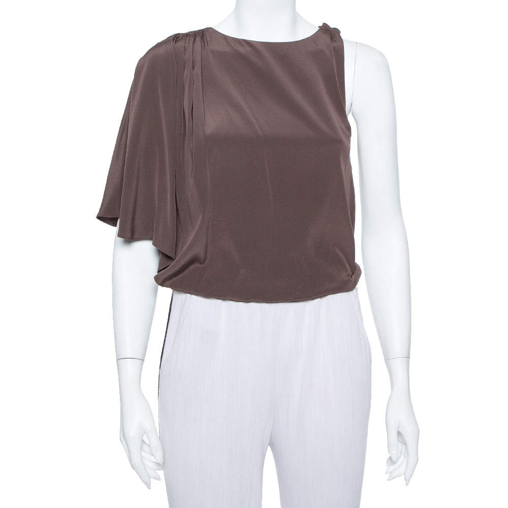 Alice + Olivia Brown Silk Asymmetric Draped Top XS