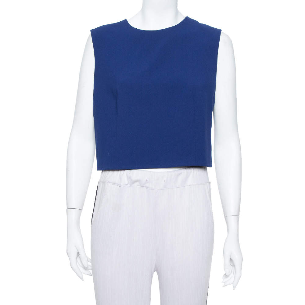 Pre Owned Alice + Olivia Blue Crepe Sleeveless Klynn Crop Top L