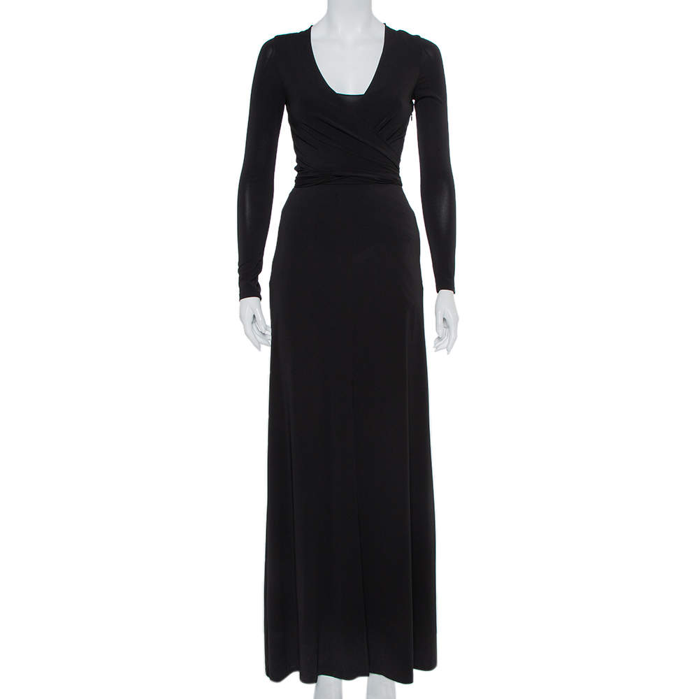 Pre Owned Alice+Olivia Black Knit Tie Front Long Sleeve Salina Maxi Dress XS