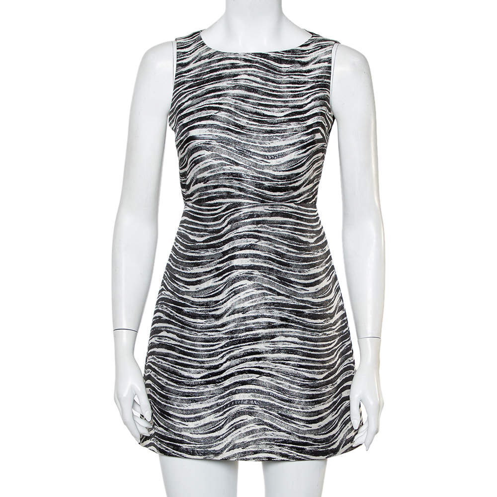 Pre Owned Alice + Olivia Monochrome Metallic Jacquard Sleeveless Everleigh Mini Dress S