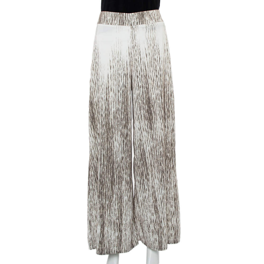 Pre Owned Alice + Olivia Cream & Brown Knit Wide Leg Trousers S