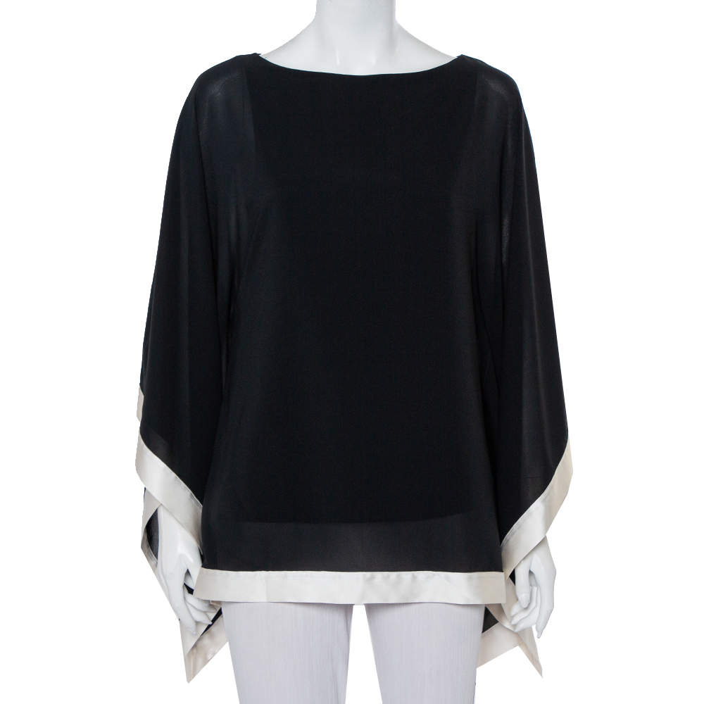 Pre Owned Alice + Olivia Black Silk Contrast Trim Kaftan Top S