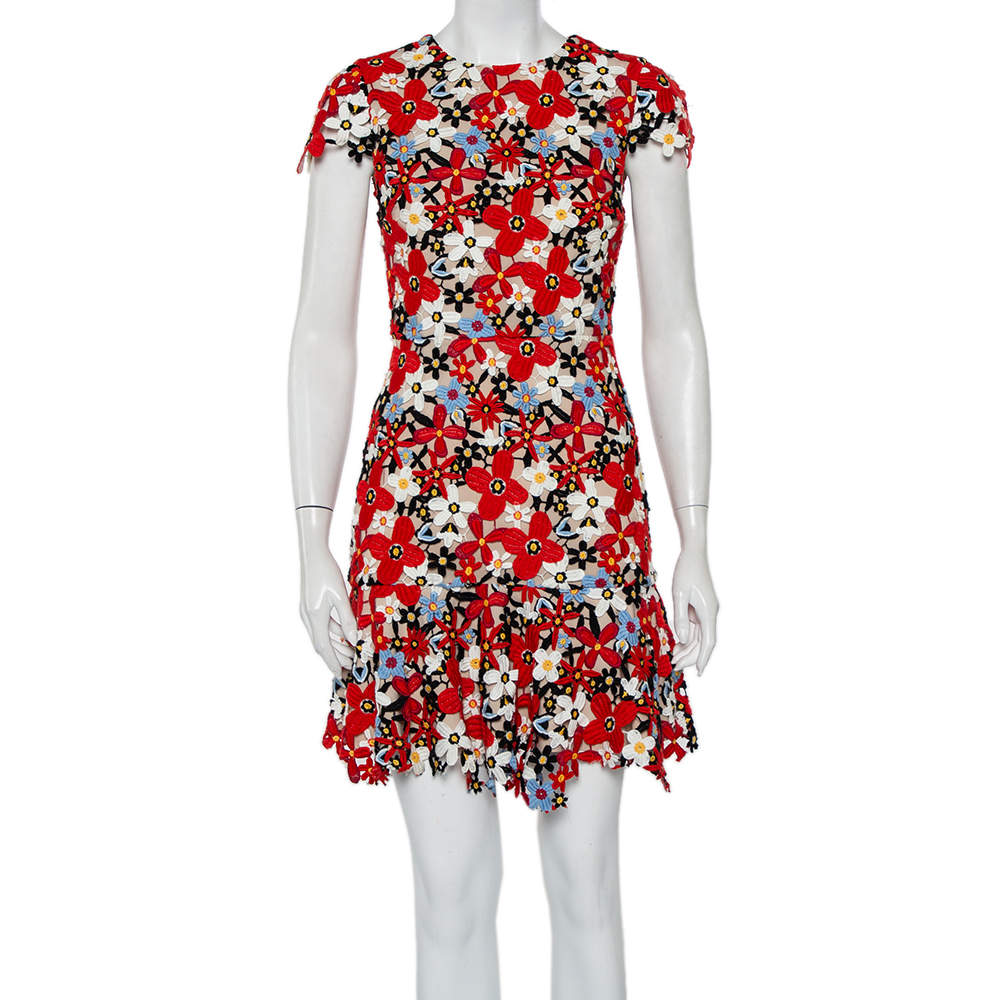 Pre Owned Alice + Olivia Multicolor Floral Lace Imani Mini Dress S
