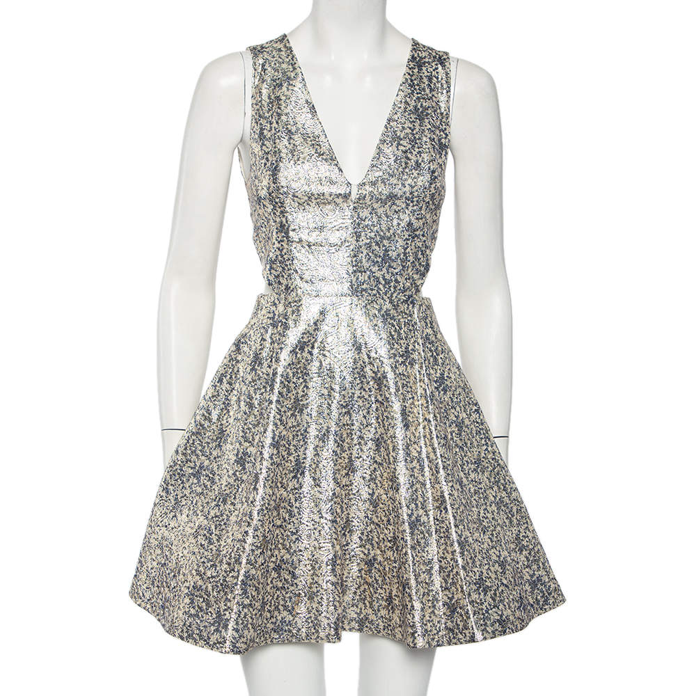 مملوكة مسبقًا Alice + Olivia Metallic Lurex Silk Cutout Detail Varita Mini Dress S