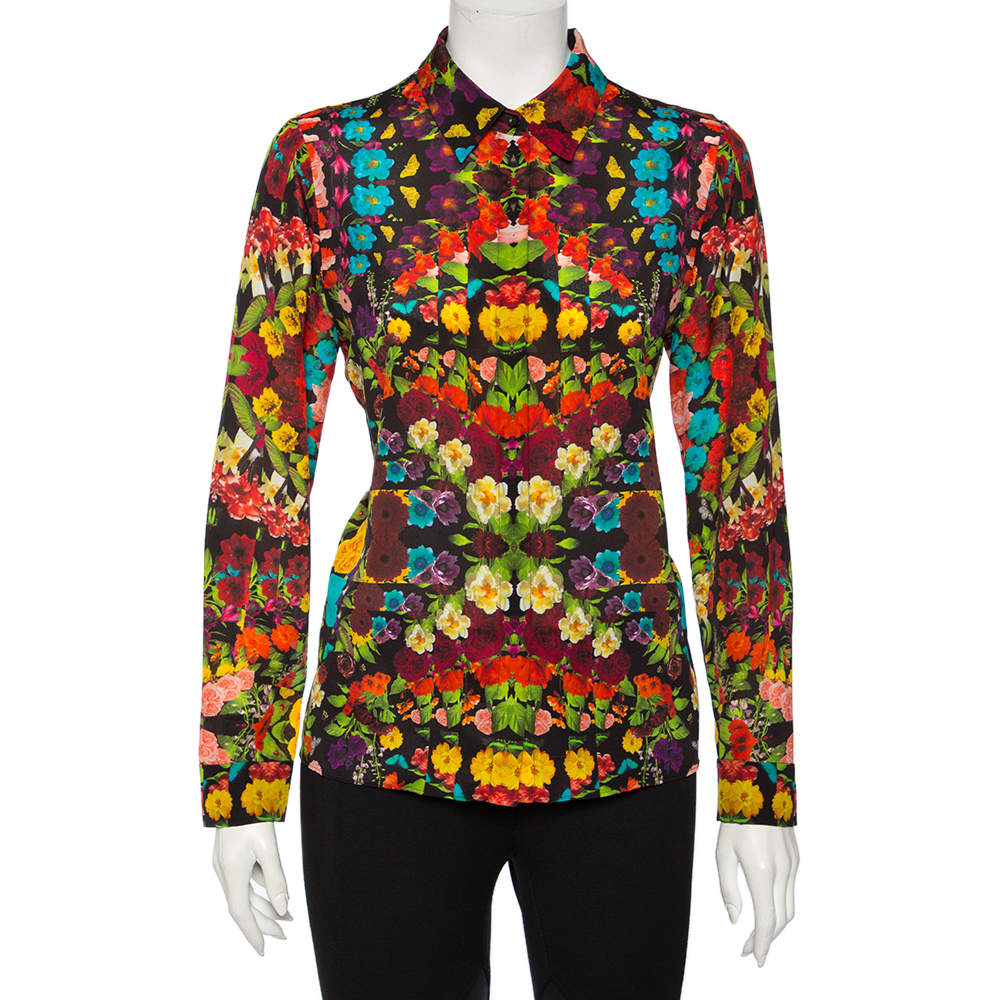Pre Owned Alice + Olivia Multicolored Silk Kaleidoscopic Floral Print Shirt M