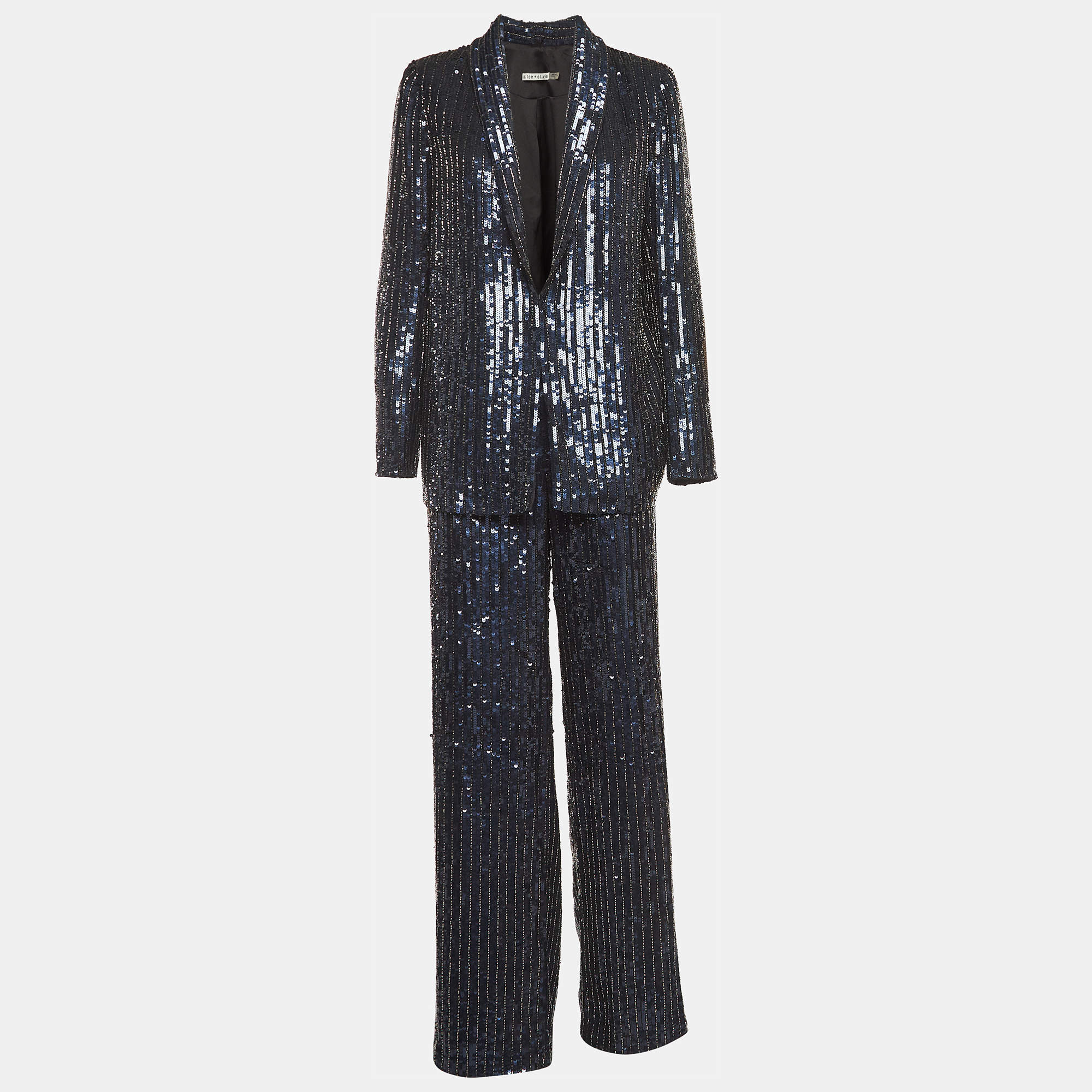 Alice + Olivia Navy Blue Sequin Embellished Single Breasted Suit M