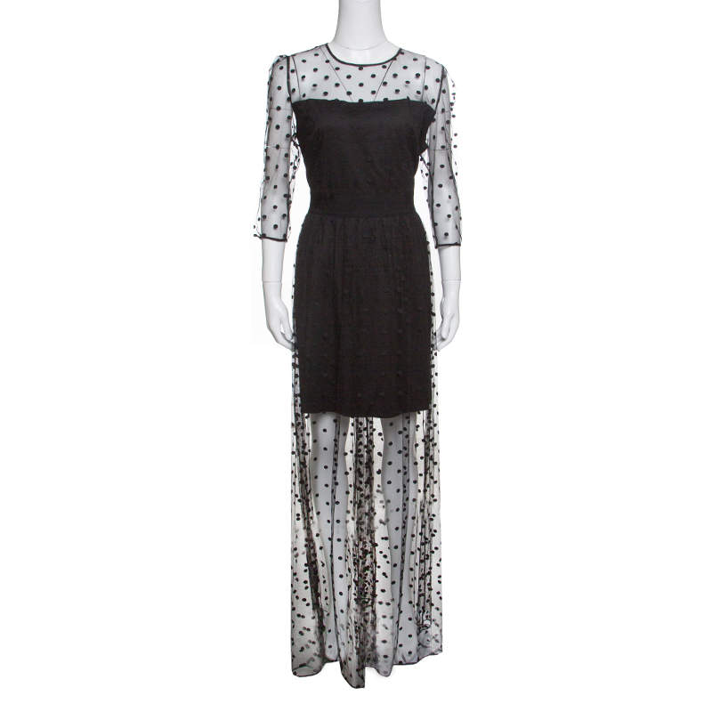 ALICE by Temperley Black Polka Dotted Celia Maxi Dress L