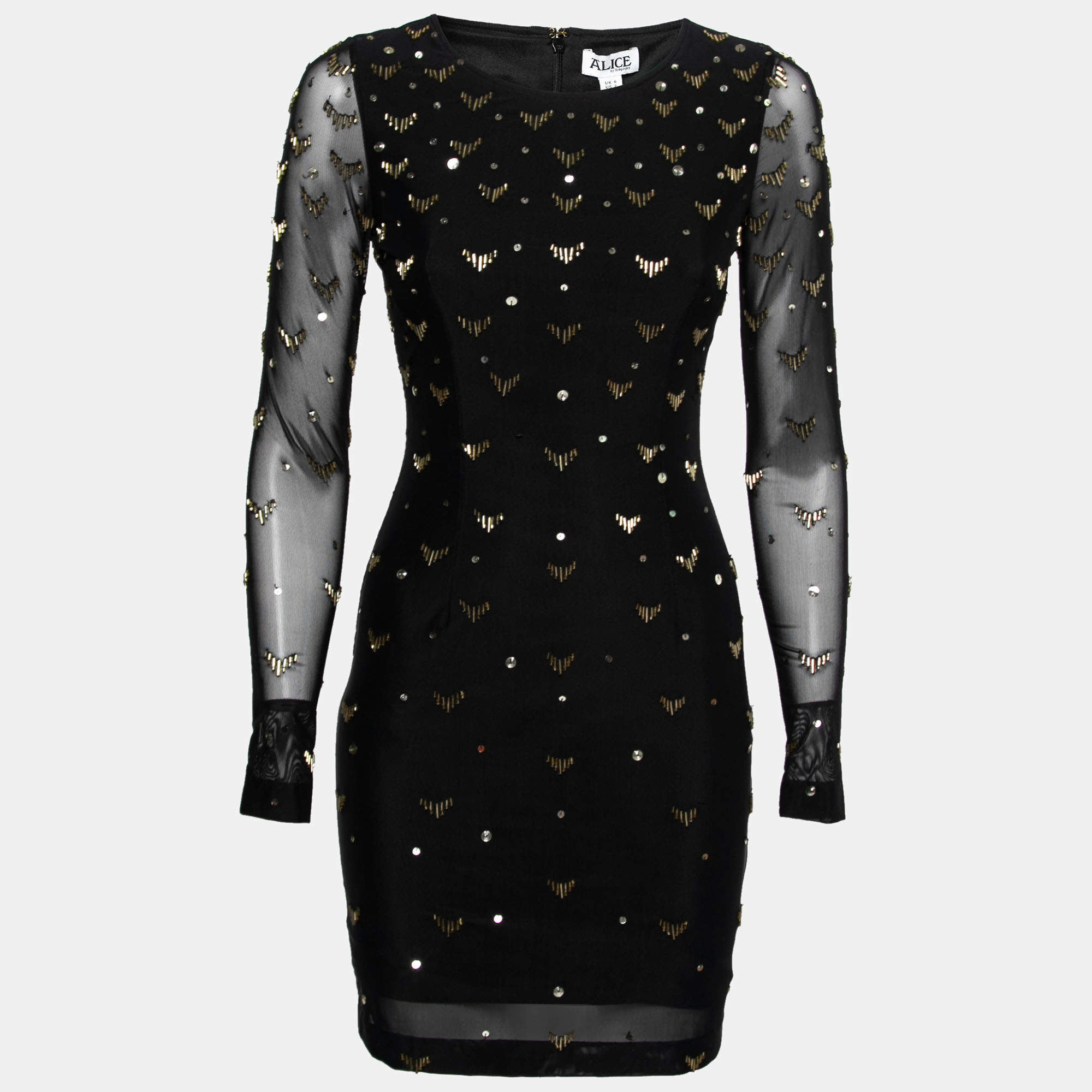 Pre Owned فستان آليس باي تيمبيرلي تول مرن مزخرفة مستقيمة أسود و ذهبي S