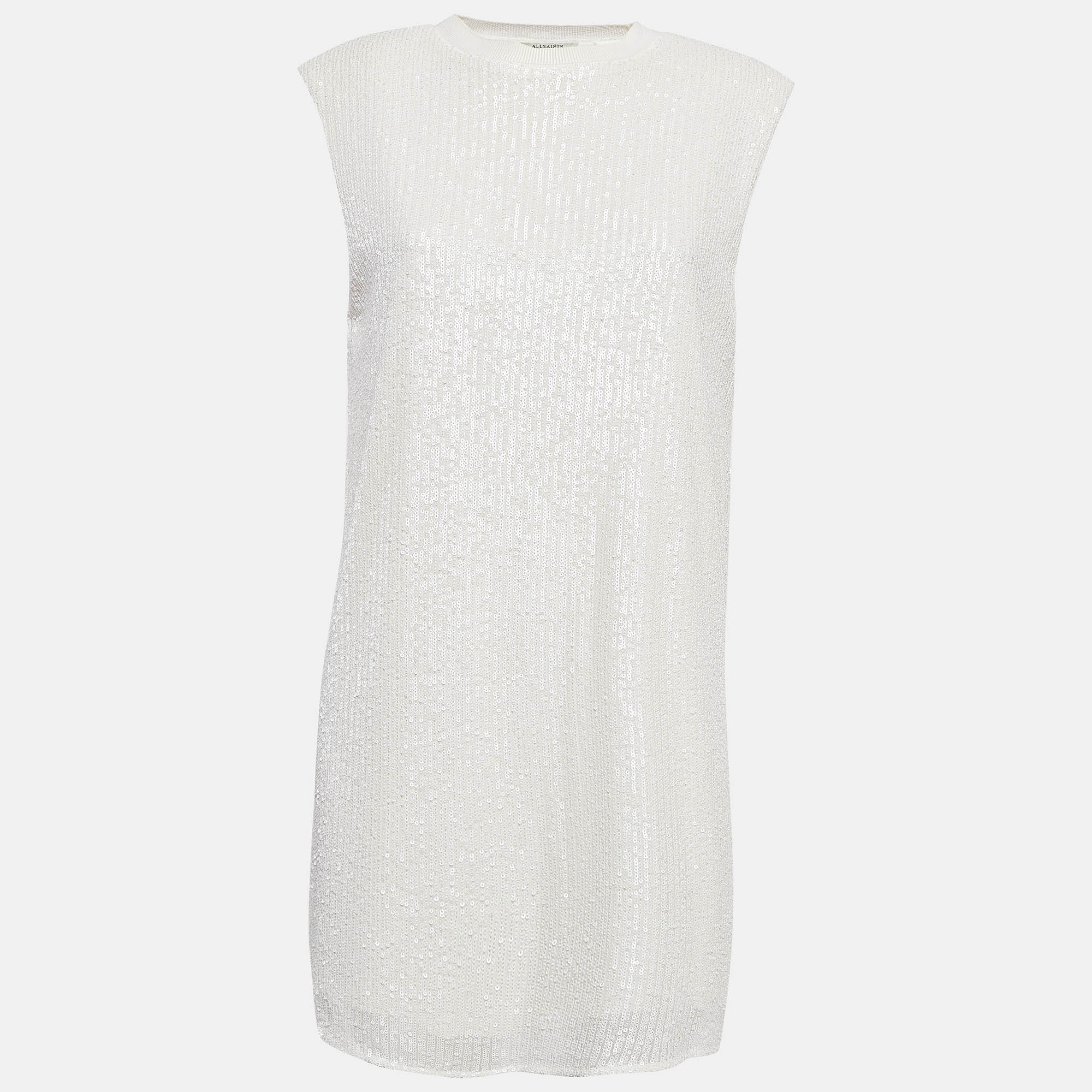 Pre Owned All Saints White Sequin and Knit Juela Mini Dress M