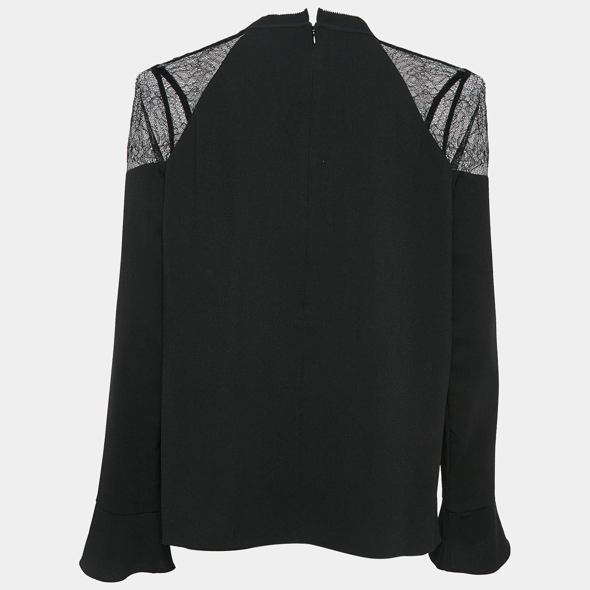 Pre Owned All Saints Black Crepe Lace Trimmed Shoulder Top L