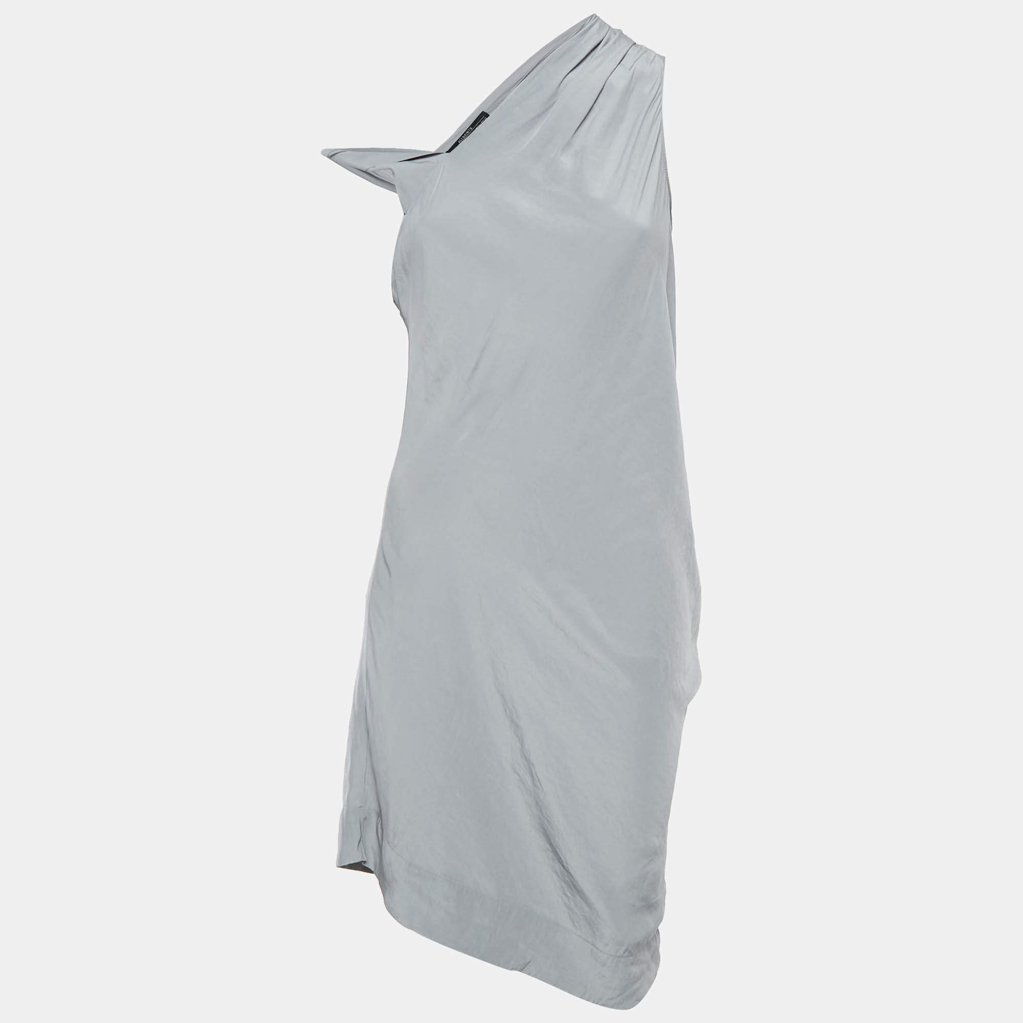All Saints Grey Crepe Asymmetric Sleeveless Midi Dress M