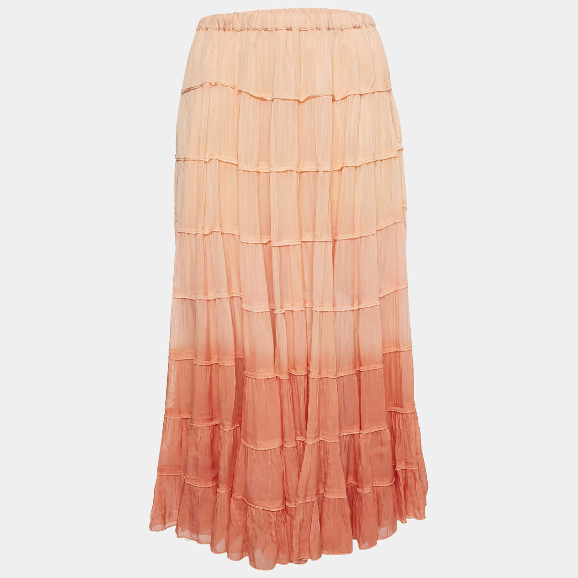 All Saints Ombre Orange Crepe Tiered Eva Maxi Skirt S