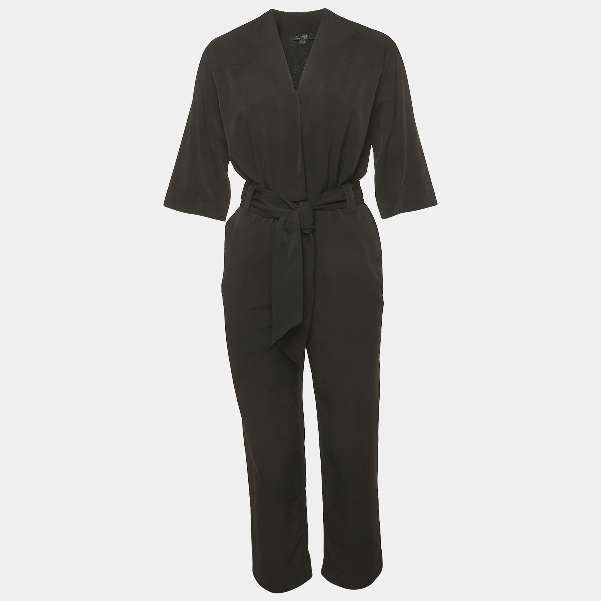 Pre Owned All Saints Black Crepe Belted Cropped Hailey Jumpsuit XS
