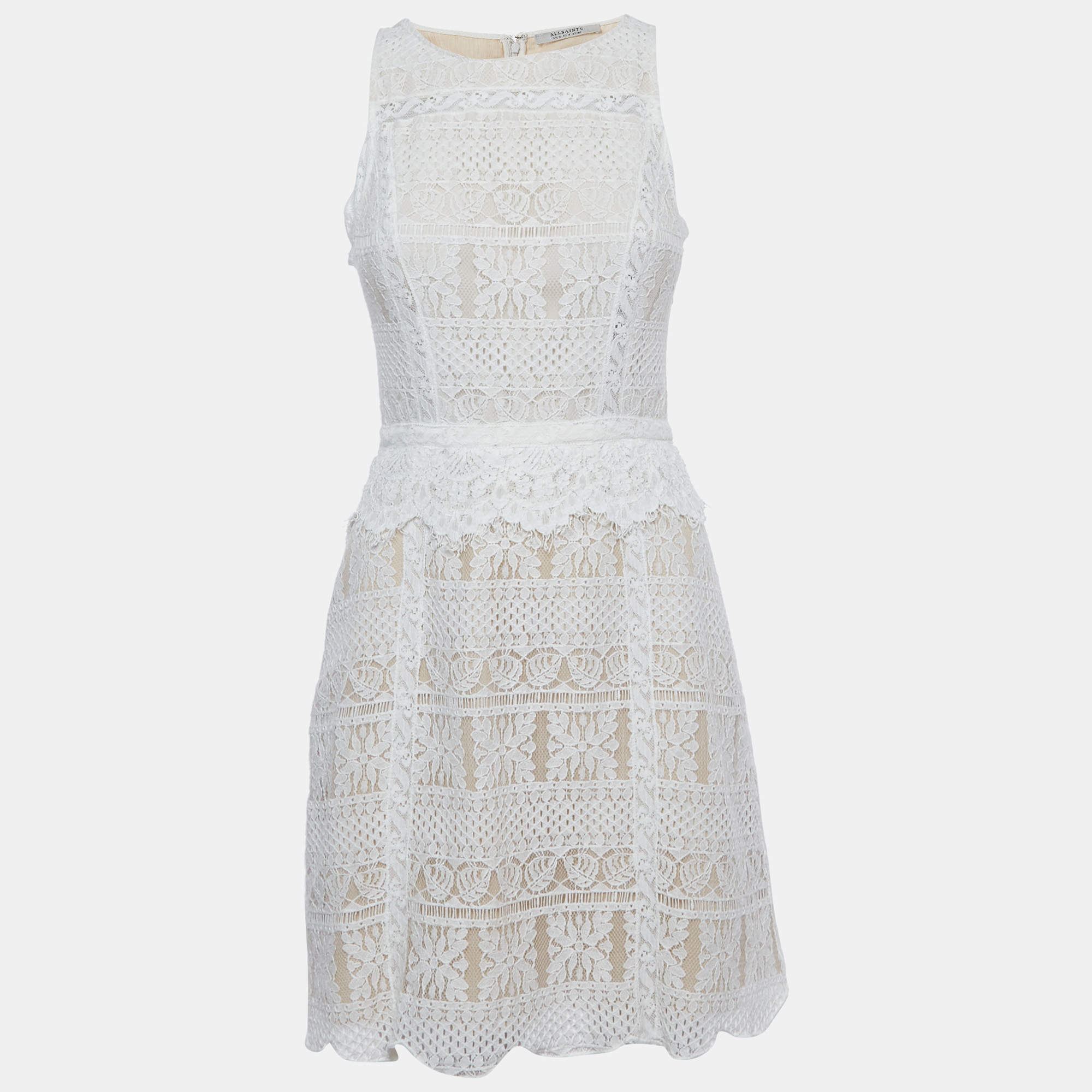 Pre Owned All Saints White Lace Sleeveless Mini Dress S