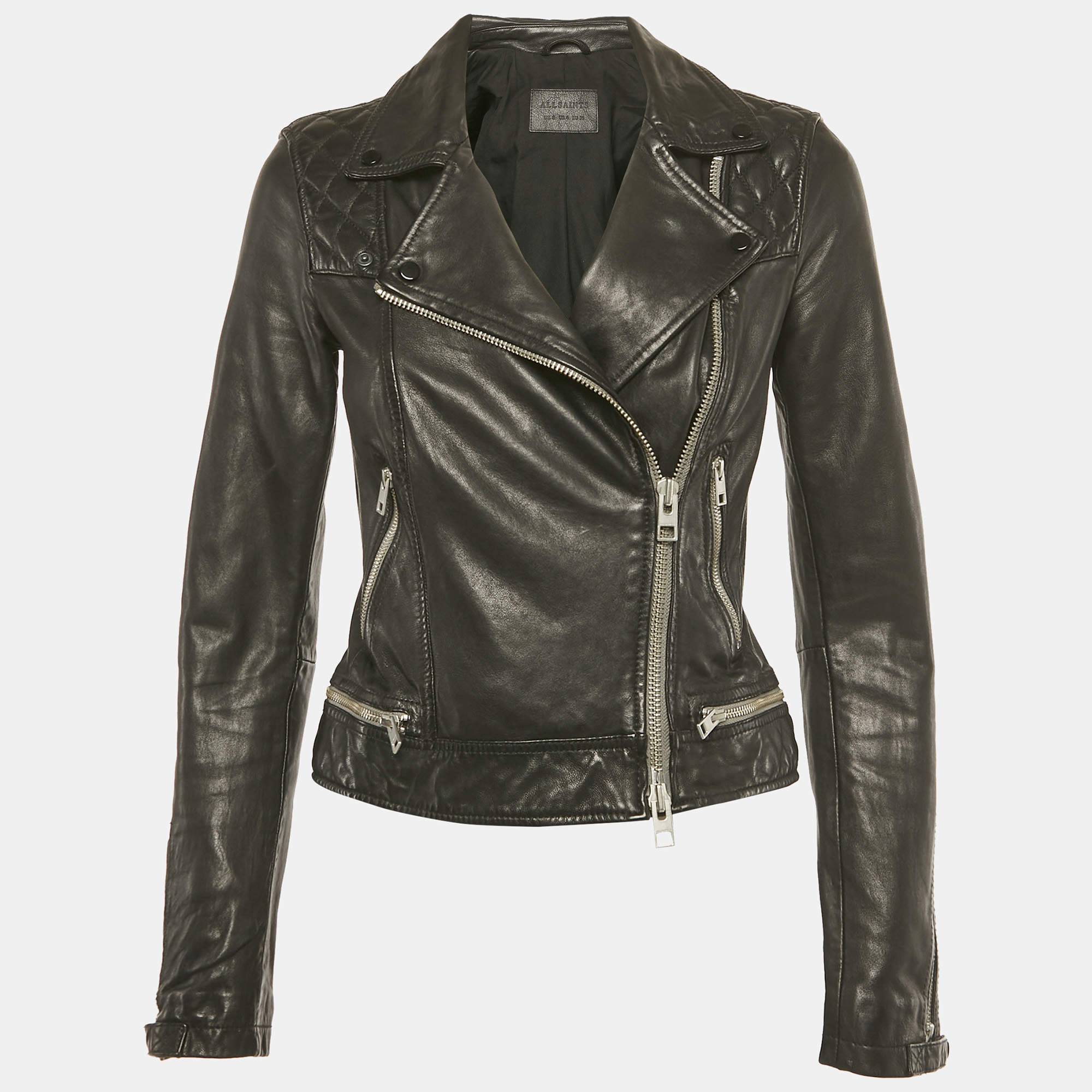 Pre Owned All Saints Black Leather Conroy Biker Jacket S