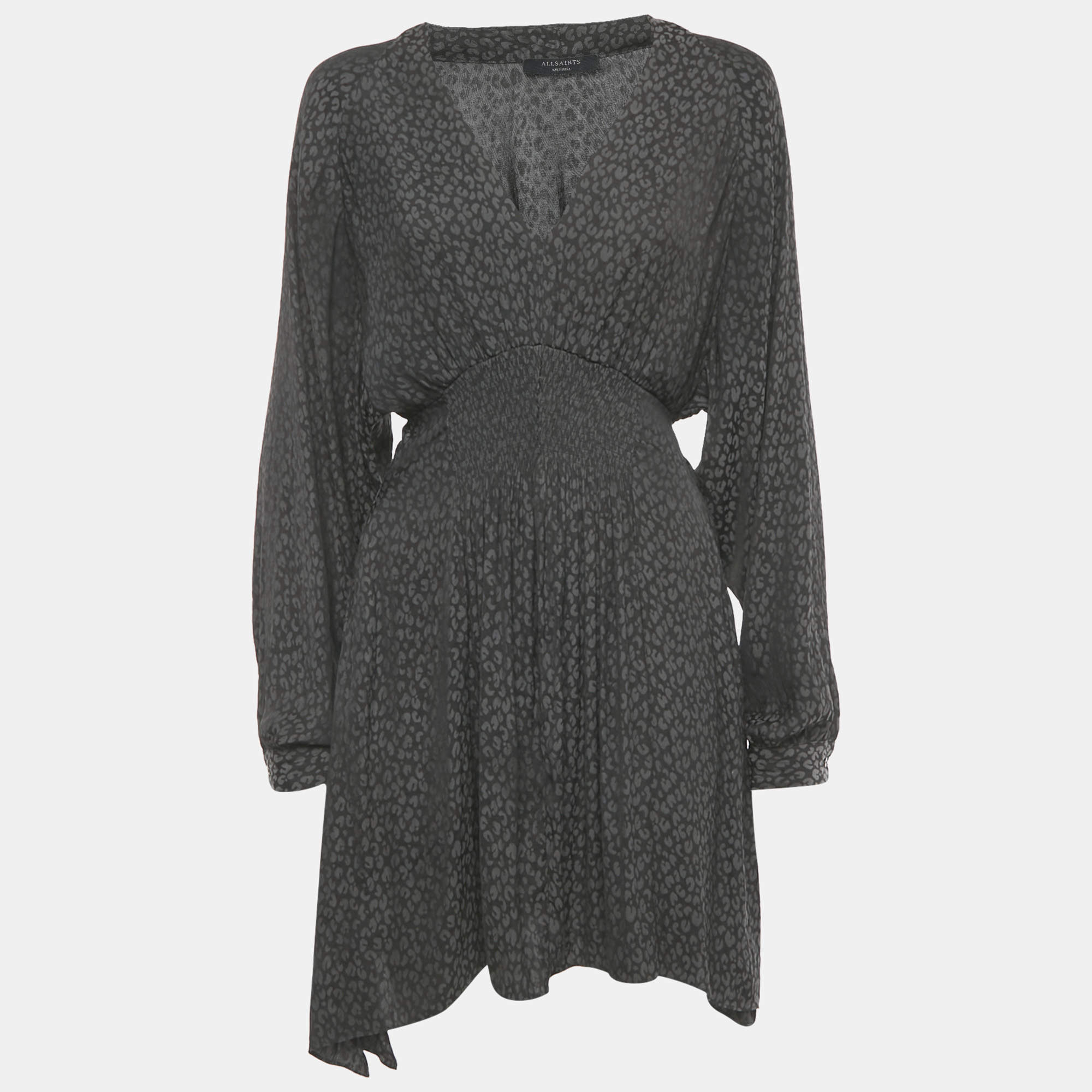 Pre Owned All Saints Grey Nichola Leopard Print Crepe Mini Dress M