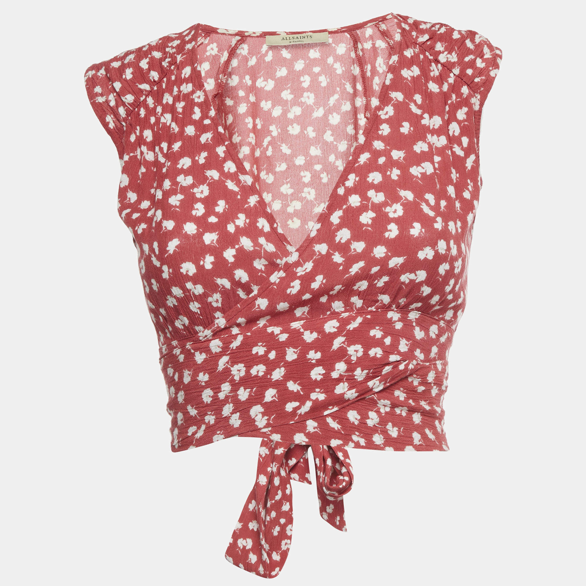 مملوكة مسبقًا All Saints Pink Floral Print Crop Wrap Top XS
