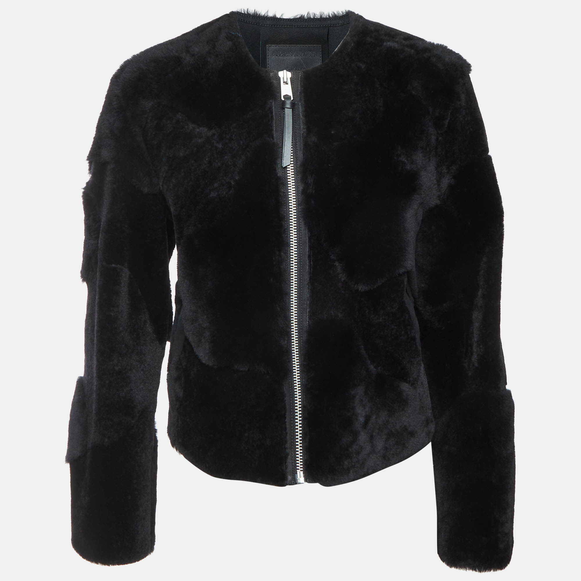 مملوكة مسبقًا All Saints Black Shearling Hania Zip Up Jacket S