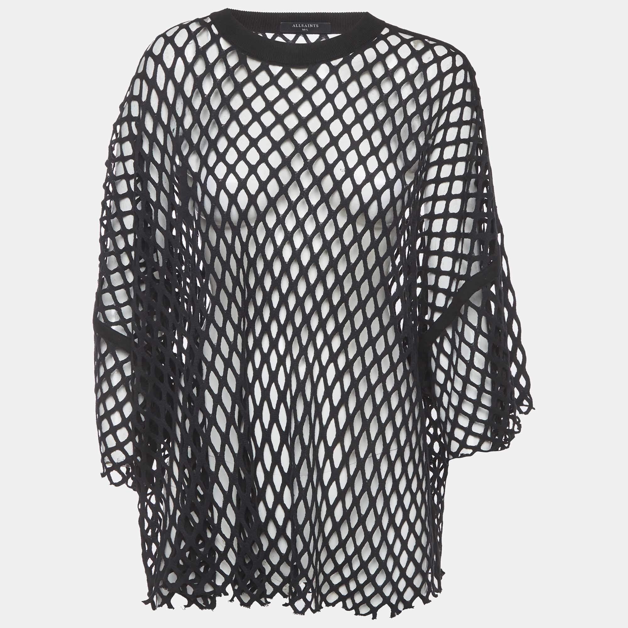 مملوكة مسبقًا All Saints Black Cotton Shear Cut Out Top L 