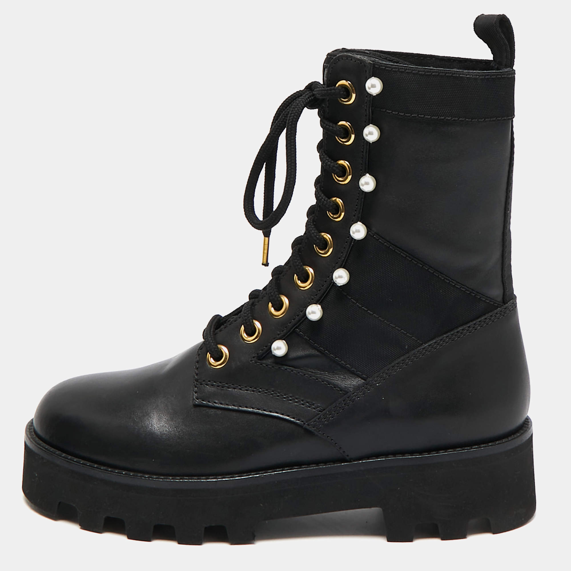 Altuzarra Black Canvas and Leather Cosmo Jungle Combat Boots Size 39