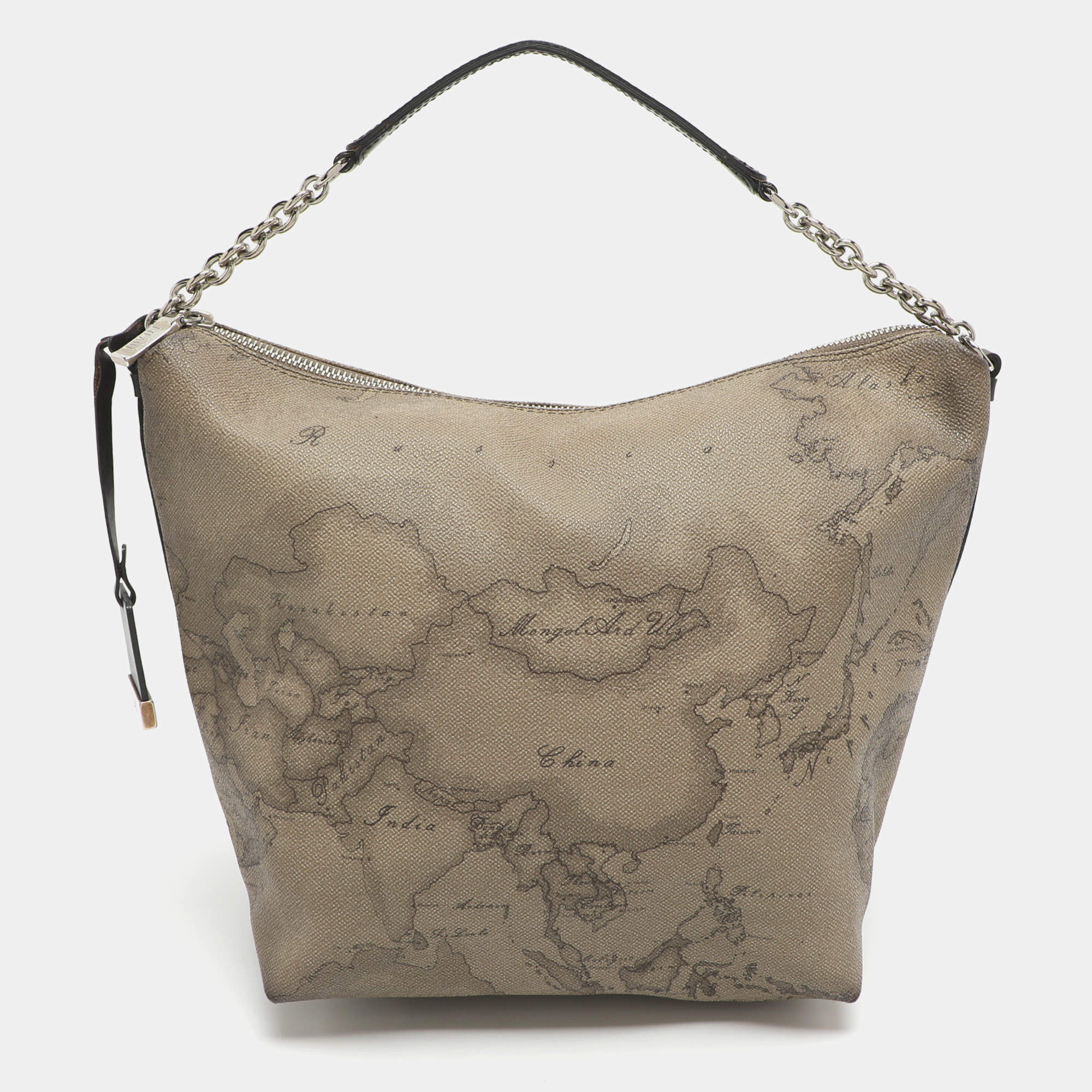 Pre Owned Alviero Martini 1A Classe Grey Geo Classic Print Coated Leather Shoulder Bag