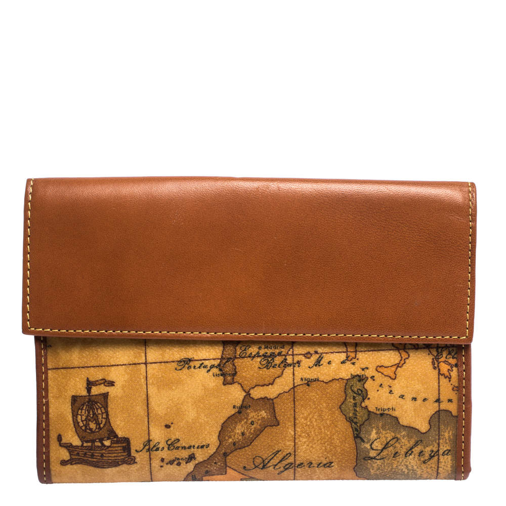 Alviero Martini 1A Classe Tan Geo Map Coated Canvas and Leather