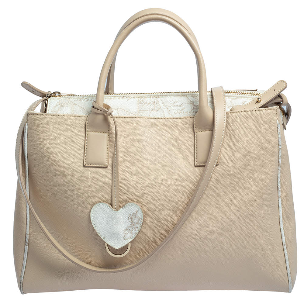 Pre Owned Alviero Martini 1A Classe Beige Patent Leather Tote