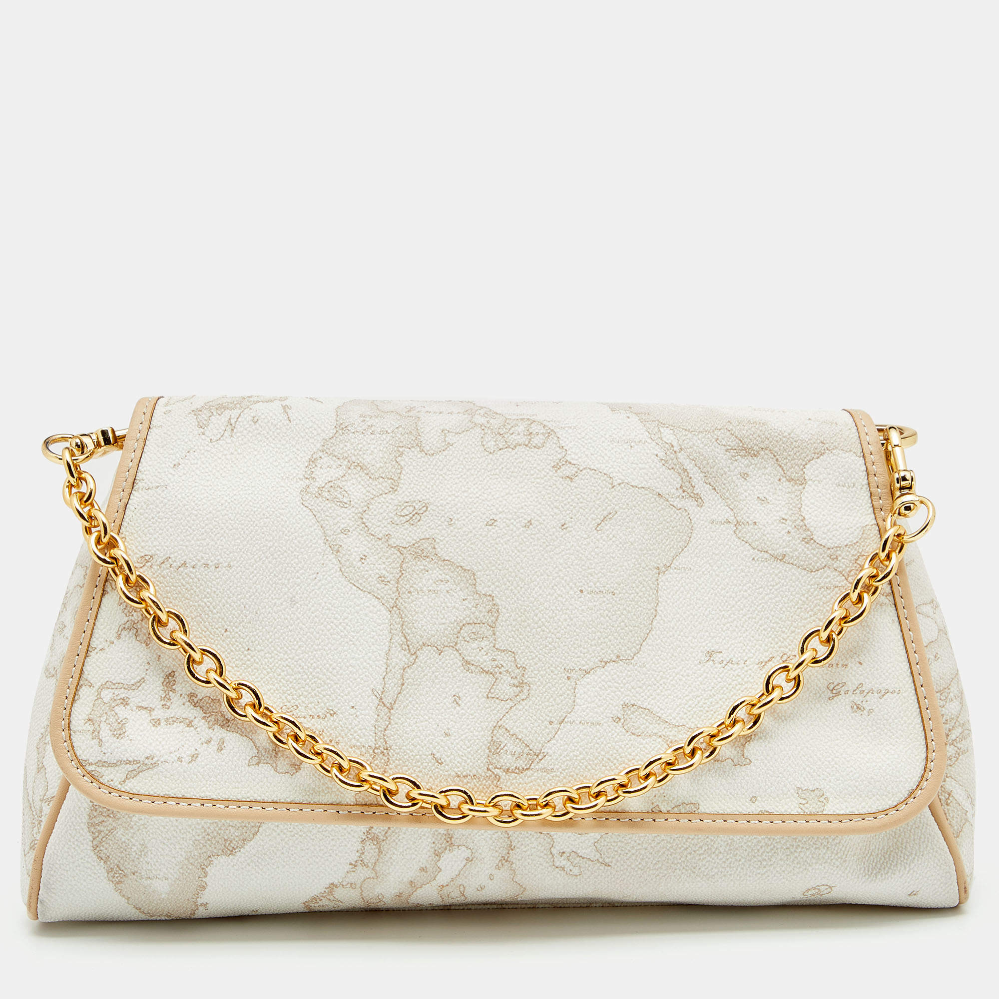 Pre Owned Alviero Martini 1A Classe White Coated Canvas and Leather Shoulder Bag