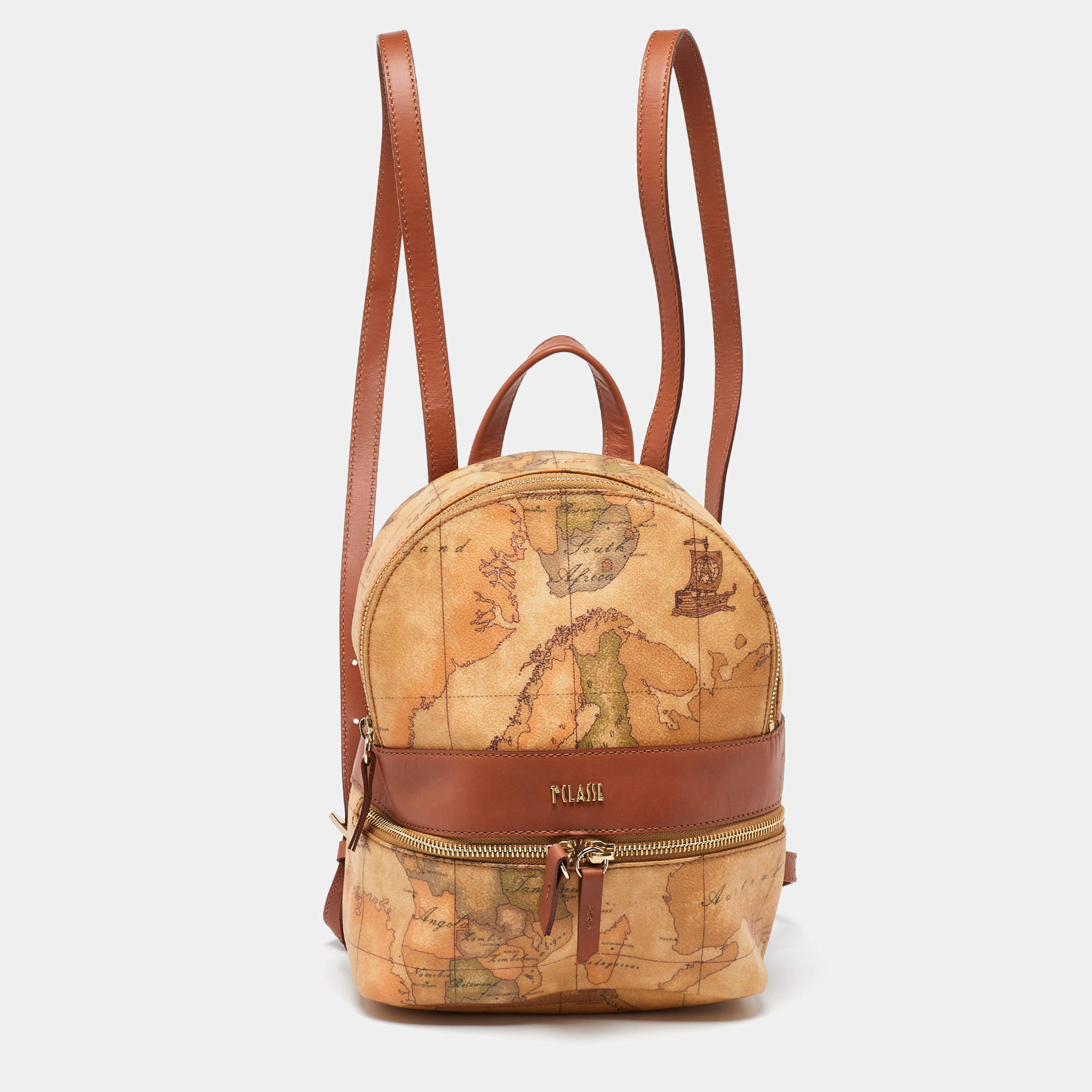 Alviero Martini 1A Classe Beige/Brown Geo Classic Print Coated Canvas and Leather Backpack
