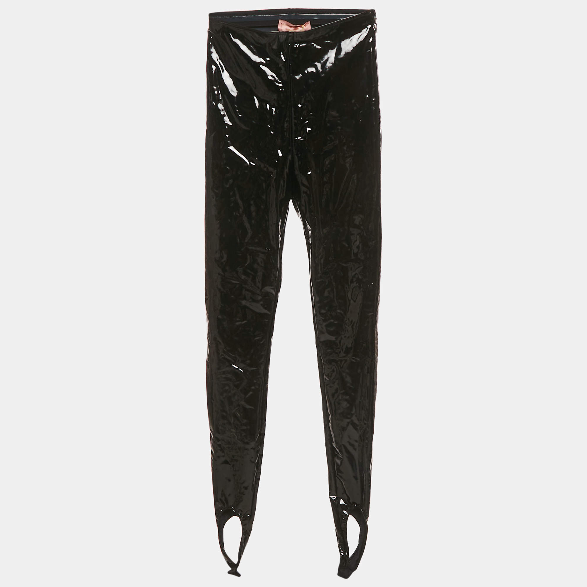 Pre Owned Amina Muaddi Black Faux Leather Stirrup Leggings XS