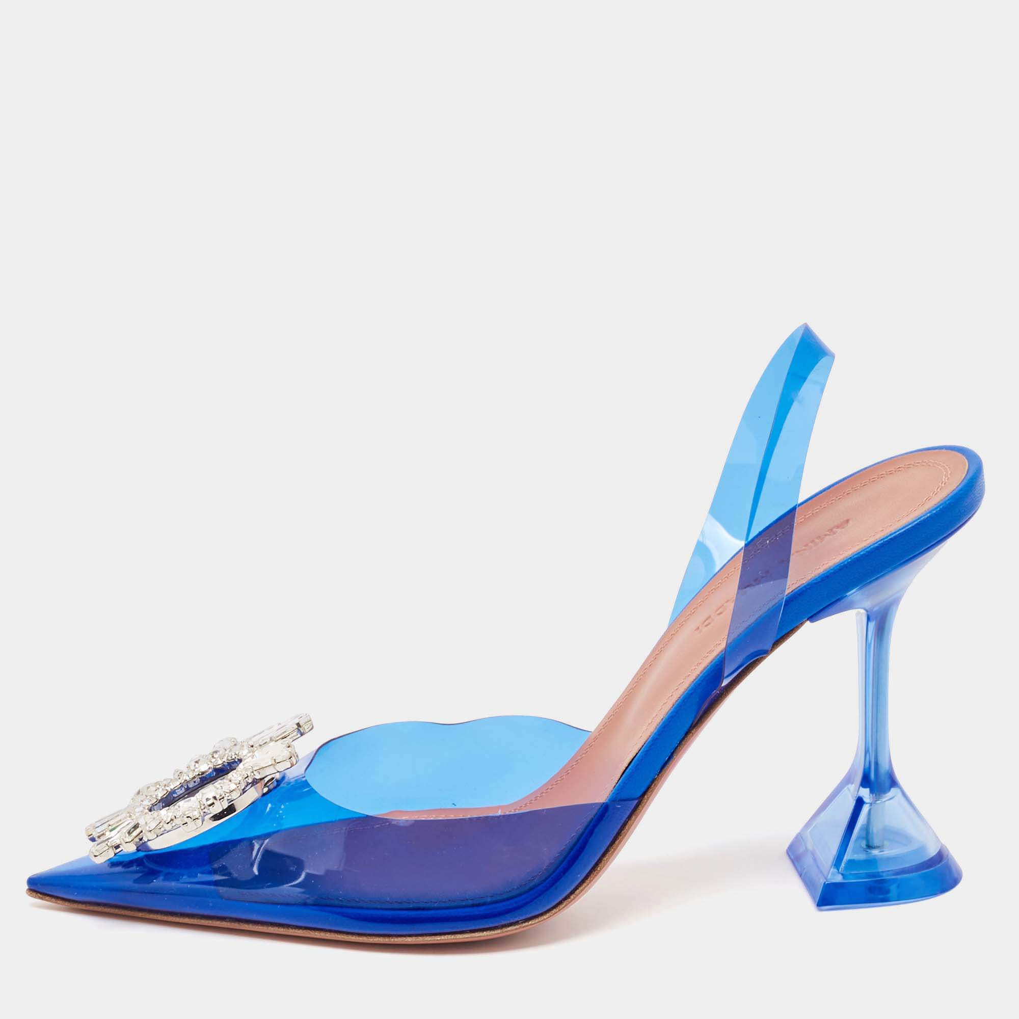 مملوكة مسبقًا Amina Muaddi Blue PVC Begum Slingback Pumps Size 37