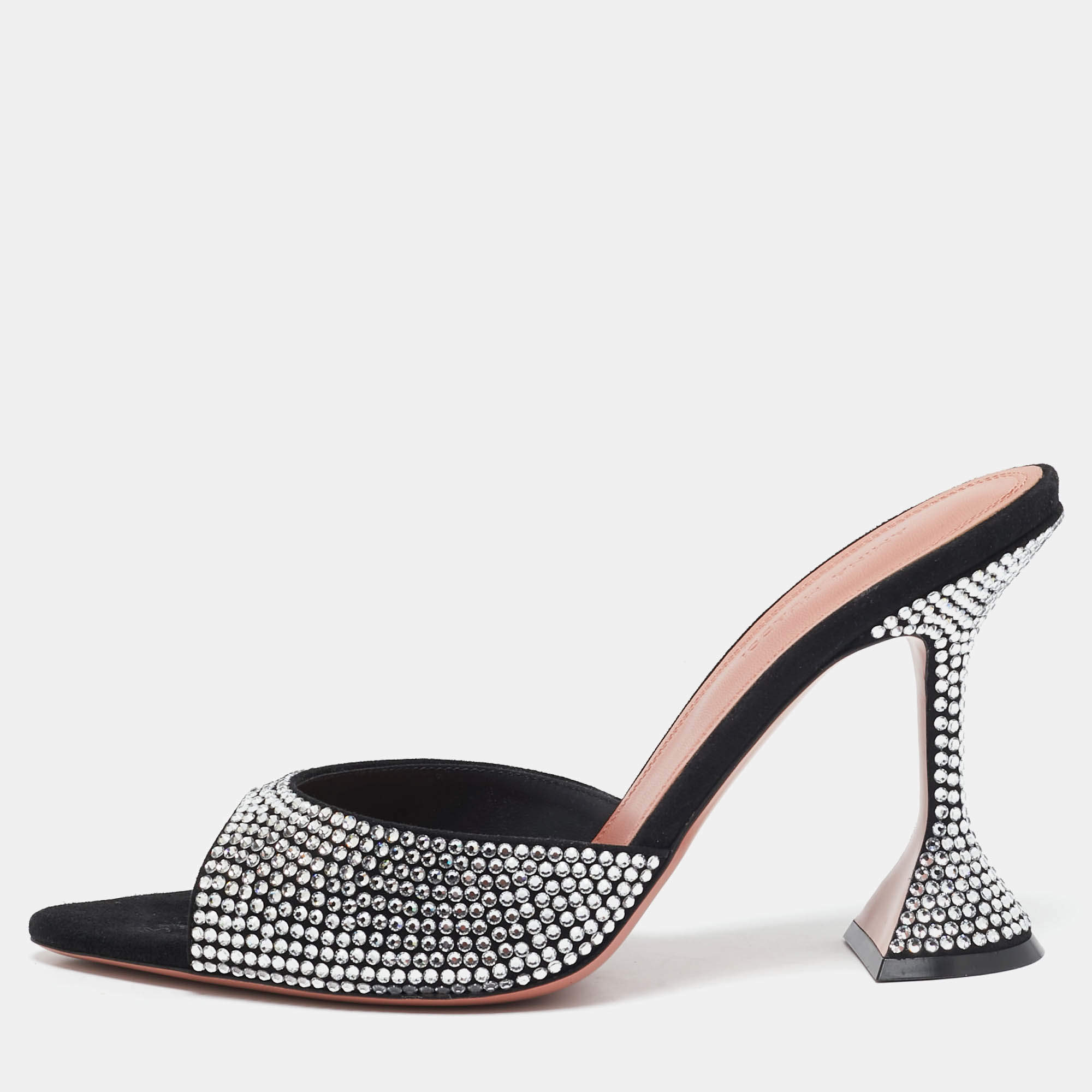 Amina Muaddi Black Suede Crystal Embellished Caroline Slide Sandals Size 39