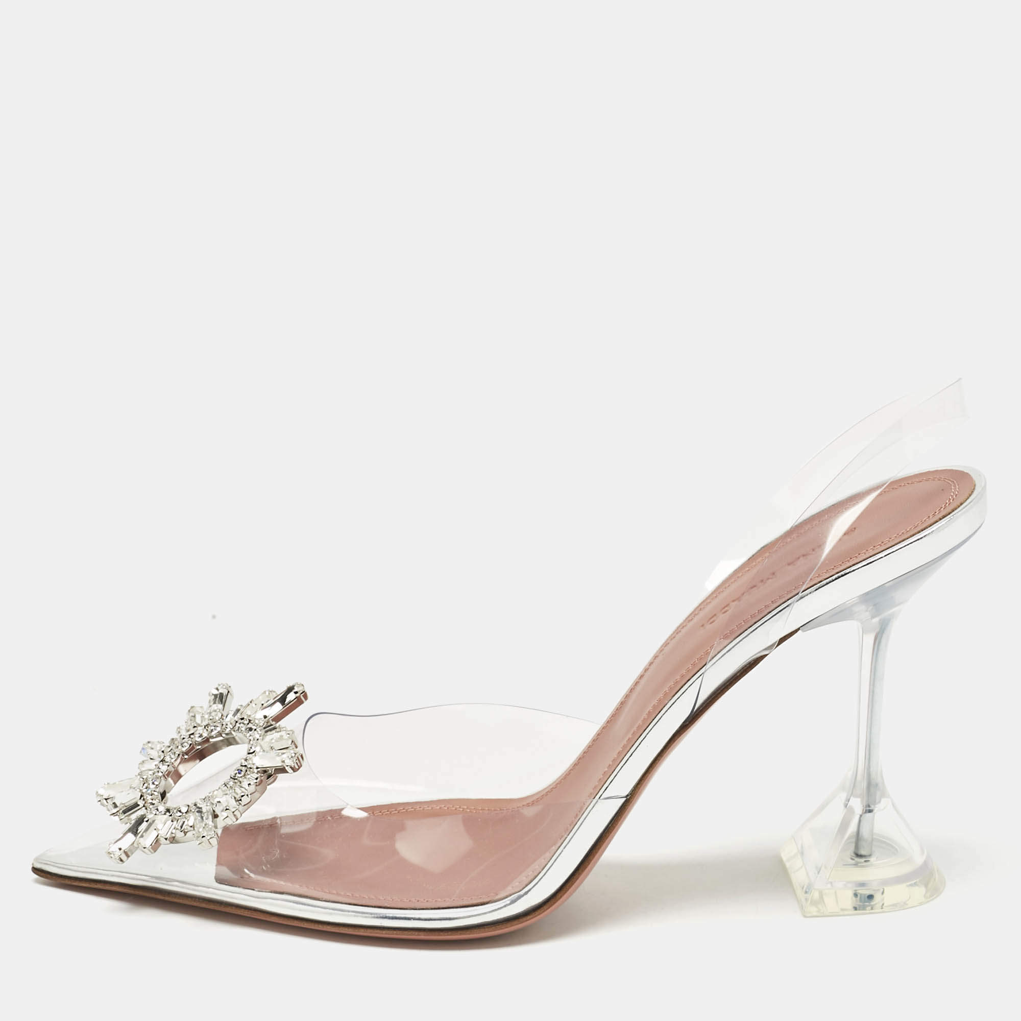 Pre Owned Amina Muaddi Transparent PVC Begum Glass Slingback Pumps Size 38.5