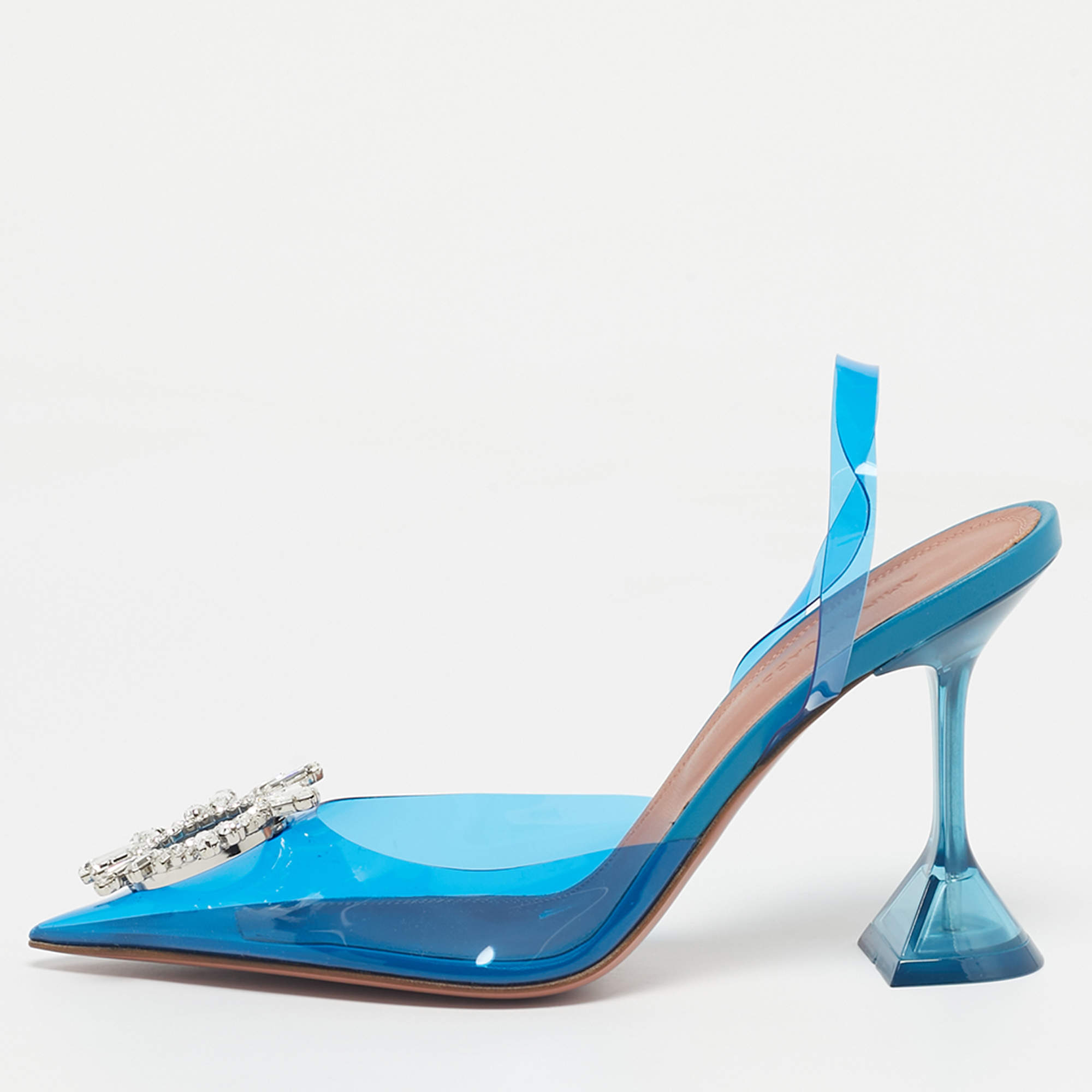 Pre Owned Amina Muaddi Blue PVC Begum Slingback Pumps Size 37.5