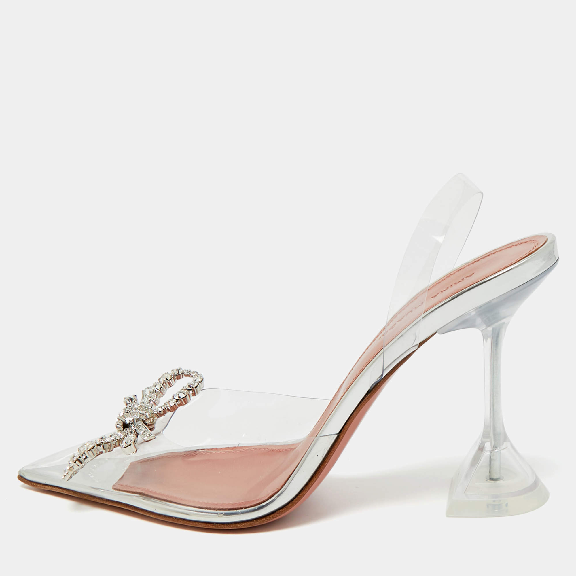 Pre Owned Amina Muaddi Transparent PVC Rosie Slingback Pumps Size 37