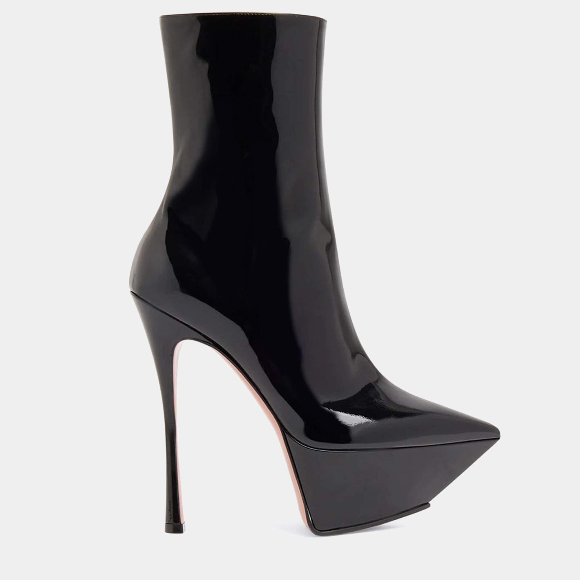 Pre Owned Amina Muaddi Yigit Black Leather Boots EU 37  