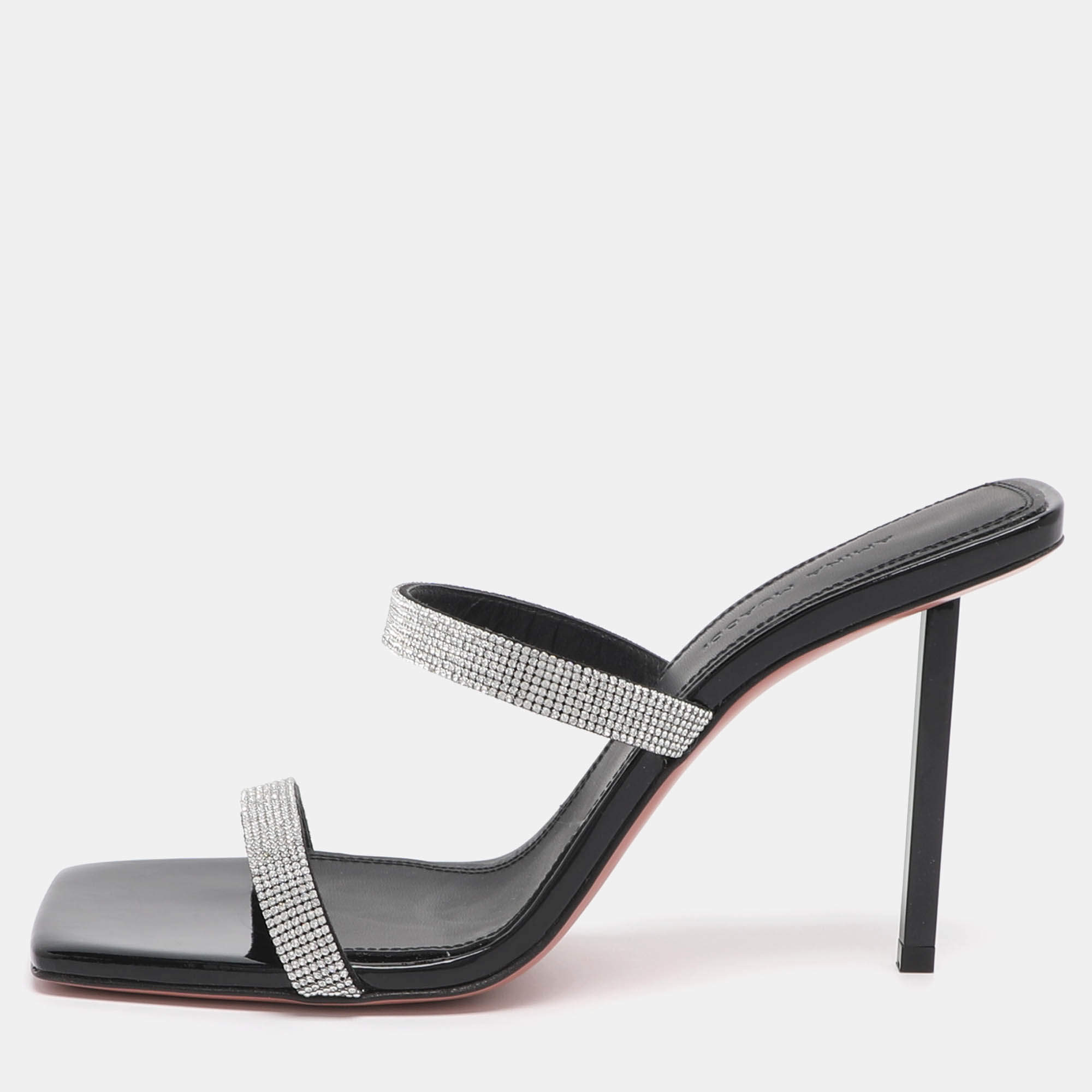 مملوكة مسبقًا Amina Muaddi Rih Size 37.5 Silver/Black Glitter Slide Sandals