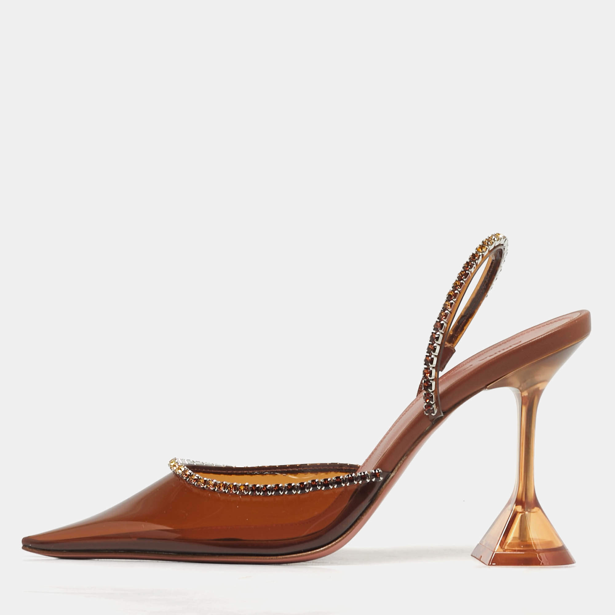 مملوكة مسبقًا Amina Muaddi Holli Glass Size 36 Brown PVC Pumps
