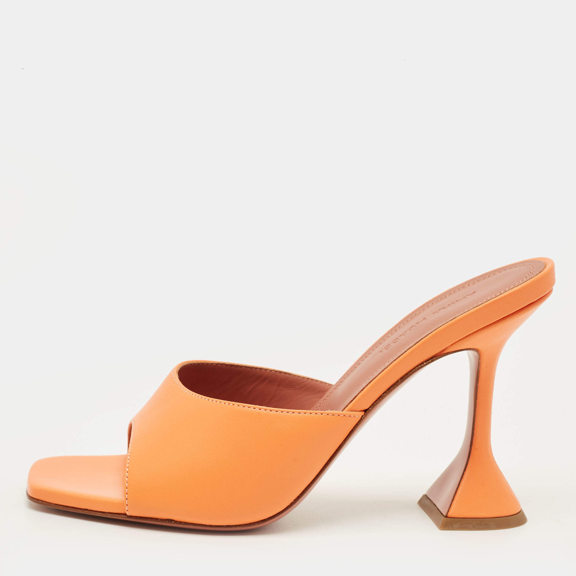Pre Owned Amina Muaddi Lupita Size 37.5 Orange Leather Slide Sandals