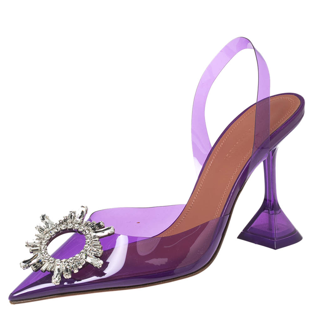 Amina Muaddi Purple PVC Begum Slingback Pumps Size 37
