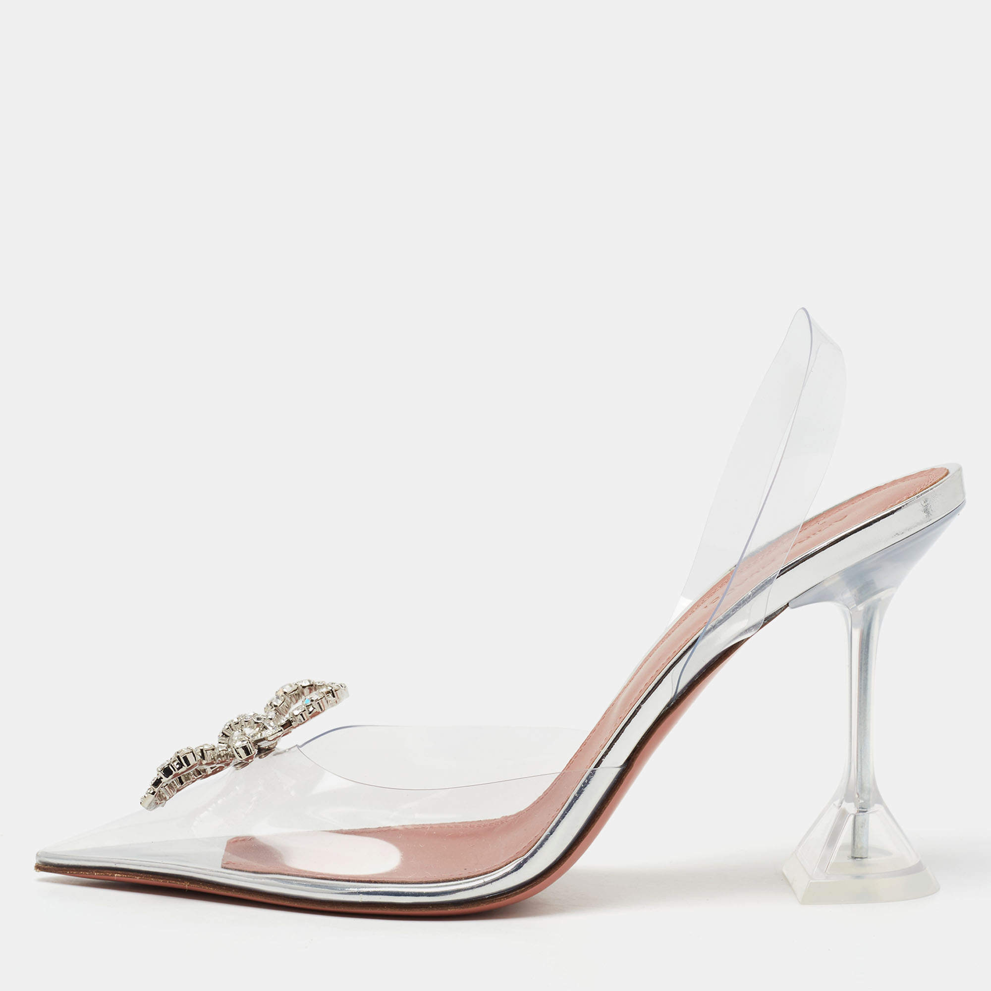 Amina Muaddi Transparent PVC Rosie Slingback Pumps Size 40