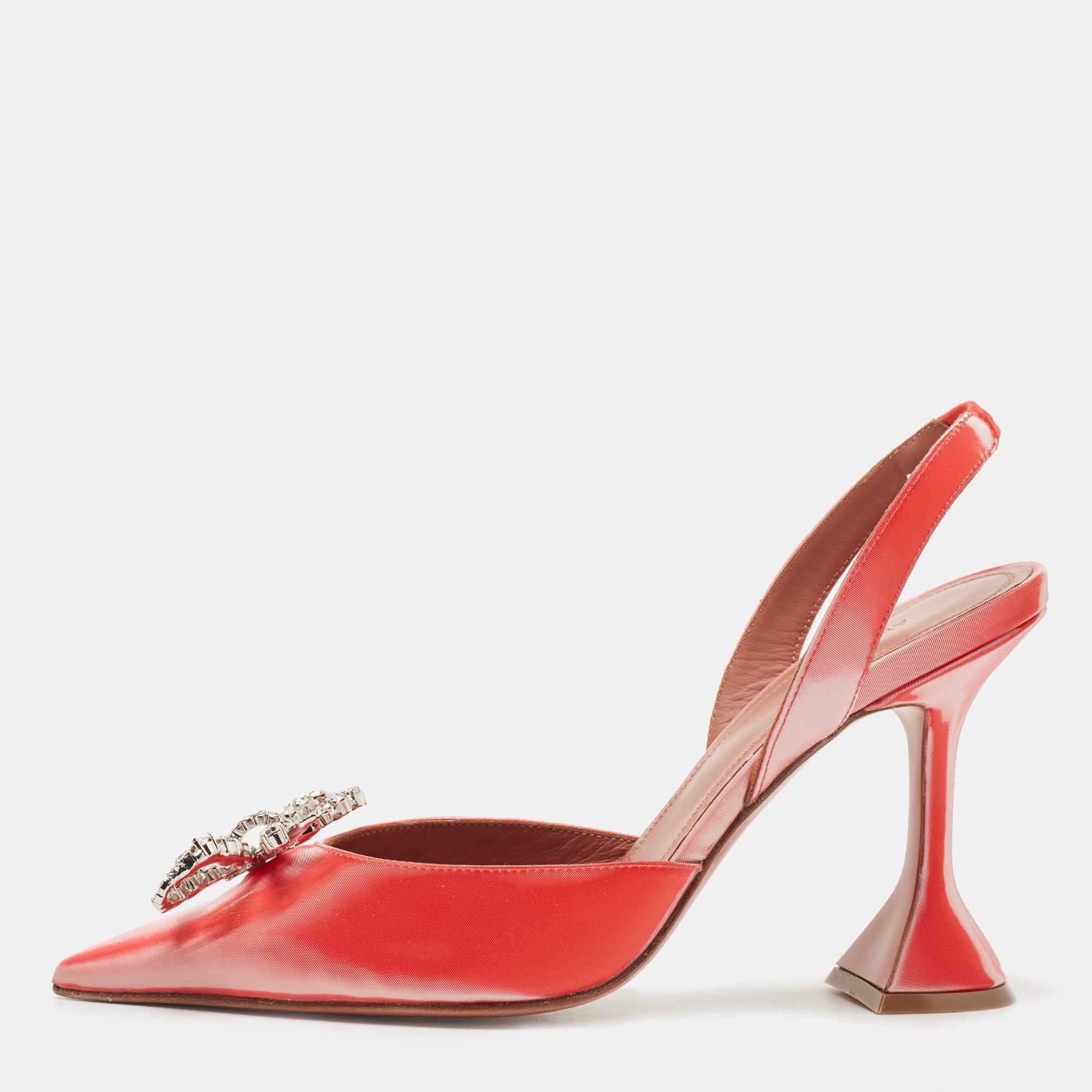 Pre Owned Amina Muaddi Pink PVC Rosie Slingback Pumps Size 37