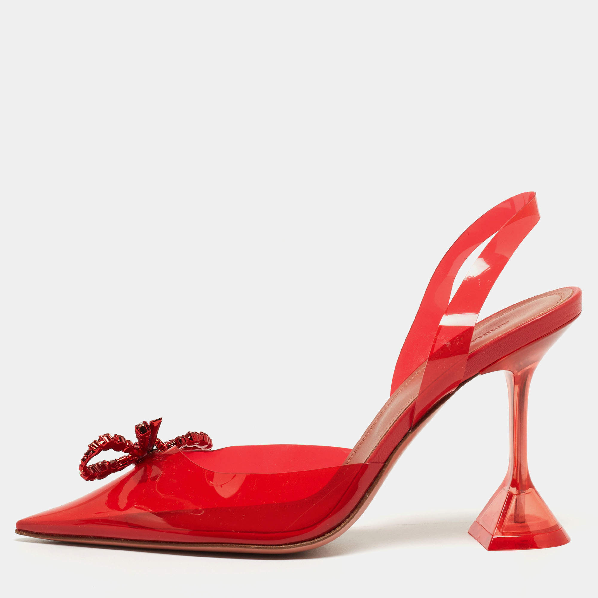 Pre Owned Amina Muaddi Red PVC Rosie Slingback Pumps Size 38