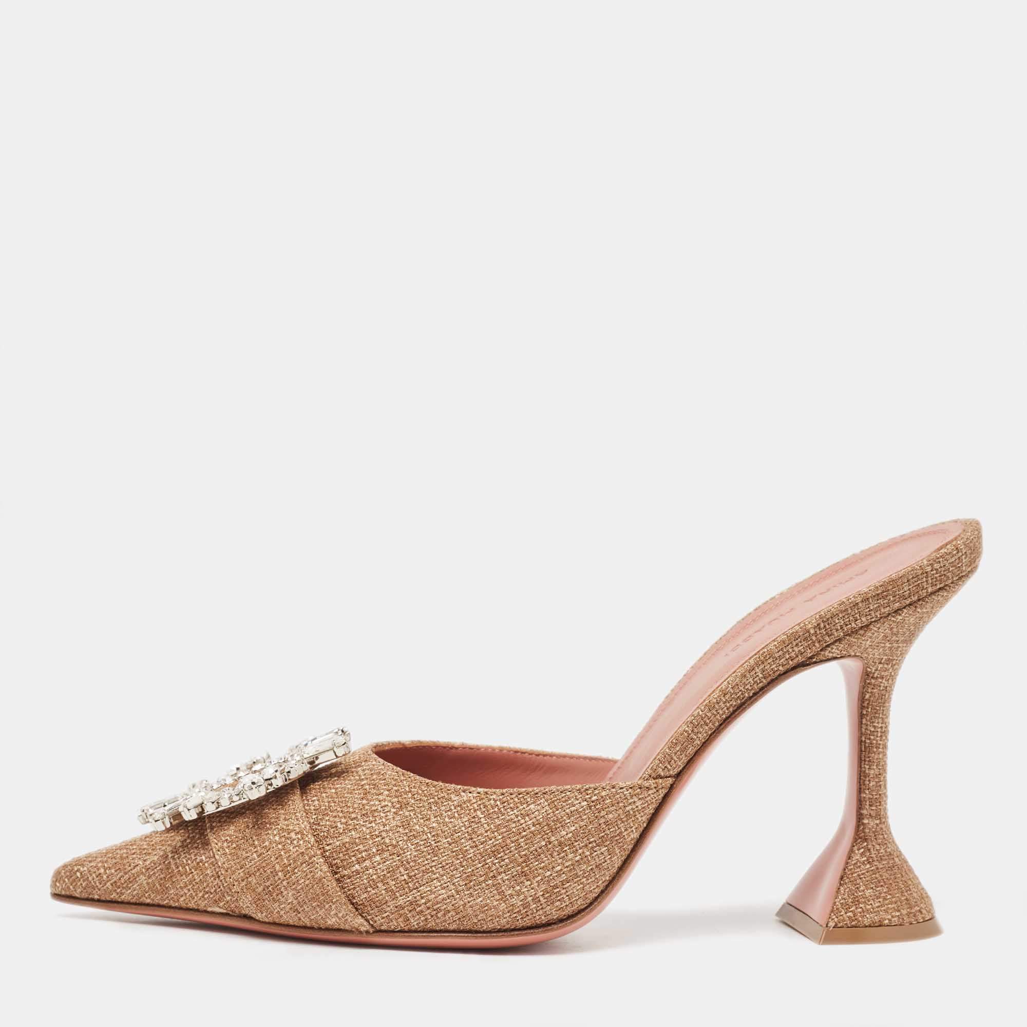 Amina Muaddi Brown Canvas Begum Mules Size 39